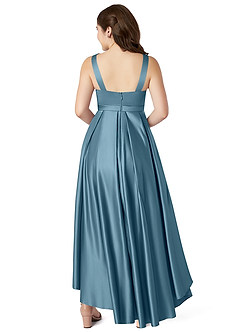 Azazie Inaya Junior A-Linie Gürtel/Schärpe Stretch-Satin Kleid Bermudablau image2