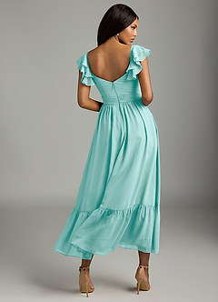 Azazie Anaya Bridesmaid Dresses Aqua A-Line Pleated Chiffon Dress image5