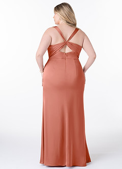 Azazie Mero Vestidos de madrinha de casamento Vestido Rosa Salmão de Cetim elástico de sereia com Plissado image8