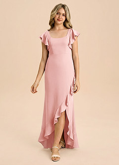 Azazie Demi Junior Meerjungfrau-Linie Schleifen Stretch-Satin Kleid Puderrosa image3