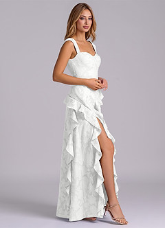 Azazie Sloane Vestidos de madrinha de casamento Vestido Branco de Esgotamento Floral de Linha A com Decote Coração image5