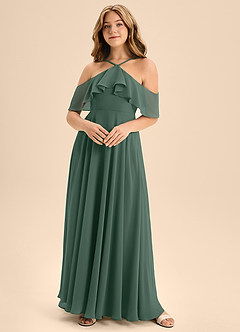 Azazie Tessabelle Junior Vestido de Musgo Marino de Gasa de Corte En A con Vestidos sin tirantes image3