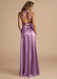 Azazie Clarice Bridesmaid Dresses Wisteria A-Line High Neck Metallic Satin Dress image2