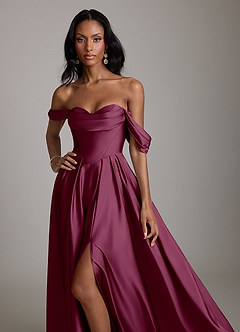 Azazie Loisa Abiti da Damigella Abito A-Line in Raso Elasticizzato a Spalla Scoperta Gelso image5