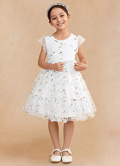 Azazie Alisia Flower Girl Dresses Ivory A-Line Pleated Tulle Dress image4