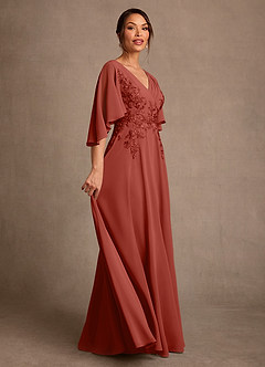 Azazie Tilda Mère de la mariée Robes Robe Trapèze en Mousseline de soie Dentelle Terracotta image3