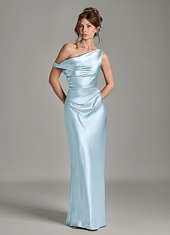 Azazie Emerson Bridesmaid Dresses Sky Blue Mermaid Off the Shoulder Metallic Satin Dress image3
