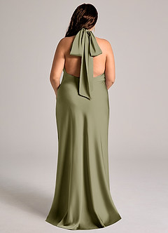 Azazie Velli Bridesmaid Dresses Pistachio Mermaid High Neck Stretch Satin Dress image9