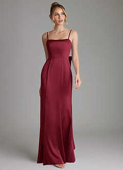 Azazie Zherra Bridesmaid Dresses Burgundy Mermaid Bow Stretch Satin Dress image4