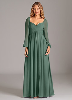Azazie Bailee Bridesmaid Dresses Sea Moss A-Line Long Sleeve Chiffon Dress image7