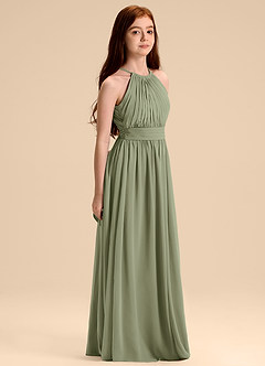 Azazie Malone Junior Abito A-Line in Chiffon Plissettato Pistacchio image5