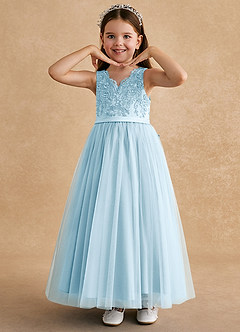 Azazie Cinna Flower Girl Dresses Sky Blue A-Line Lace Tulle Dress image5