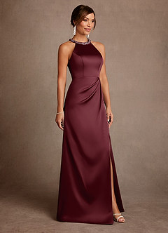 Azazie Lawrence Mother of the Bride Dresses Cabernet A-Line Pleated Stretch Satin Dress image4