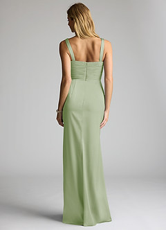 Azazie Elida Bridesmaid Dresses Dusty Sage Sheath Pleated Stretch Satin Dress image4
