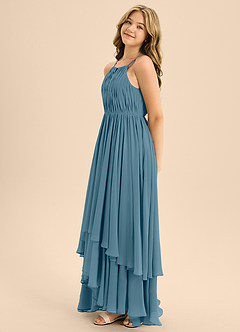 Azazie Elliora Junior A-Linie Plissee Chiffon Kleid Bermudablau image6