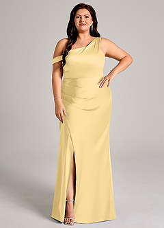 Azazie Madelyn Robes de demoiselle d'honneur Robe Sirène Convertible en Satin extensible Asymétrique Beurre image9