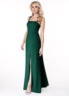 Azazie Jay Final Sale Emerald A-Line Square Neckline Side Slit Chiffon Dress image4