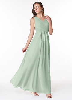 Azazie Flora Kleider zum Anprobieren zu Hause A-Linie Plissee Chiffon Kleid Agave image4