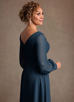 Azazie Paterson Mother of the Bride Dresses Dark Navy A-Line Pleated Chiffon Dress image7