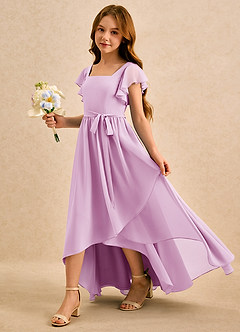 Azazie Milly Girls Formal Sukienki dla dziewczynek sypiących kwiaty Linia A Pofałdowany Szyfon Asymetryczny Sukienka image6