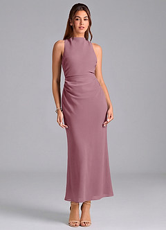 Azazie Evadne Bridesmaid Dresses Vintage Mauve Sheath Pleated Chiffon Dress image3