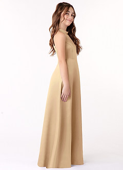 Azazie Laurel Junior Robe Trapèze en Satin extensible Champagne image2