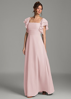 Azazie Dacia At-home Try On Dresses Blushing Pink A-Line Ruched Chiffon Dress image4
