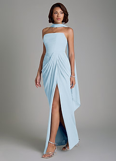 Azazie Nyra Robes de demoiselle d'honneur Robe Fourreau en Mousseline de soie Corset Bleu Ciel image3