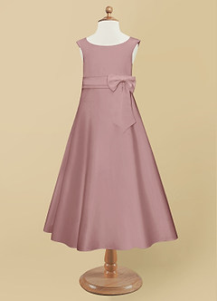 Azazie Lindy Flower Girl Dresses Dusty Rose A-Line Pleated Matte Satin Dress image9
