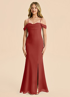 Azazie Nira Junior Terracotta Mermaid Ruched Chiffon Dress image6