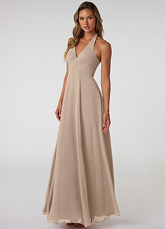Azazie Tessie Bridesmaid Dresses Taupe A-Line V-Neck Pleated Chiffon Dress image3