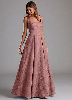 Azazie Amalie Brudtärnklänningar Klä av A-Linje i Blommig Utbrändhet Plisserad Dammig Ros image5