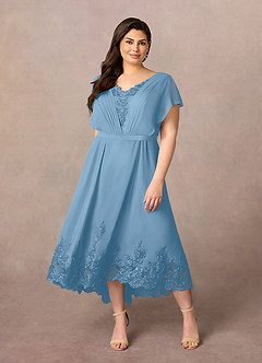Azazie Palana vestidos de madre de la novia Vestido de Azul Acero de Gasa de Corte En A con Encaje image6