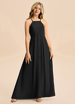 Azazie Farrah Junior Black A-Line Pleated Chiffon Dress image4