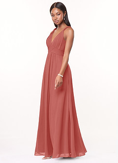 Azazie Maren Vestidos de madrinha de casamento Vestido Rosa Antiga de Chiffon de Linha A com Plissado image3