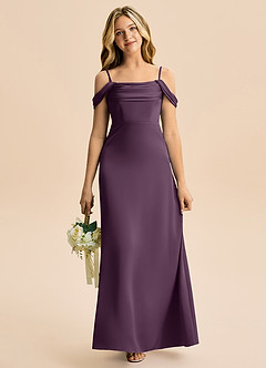 Azazie Lettie Junior Linia A Zza ramienia Satyna elastyczna Długość podłogi Młodsza druhna Sukienka image2