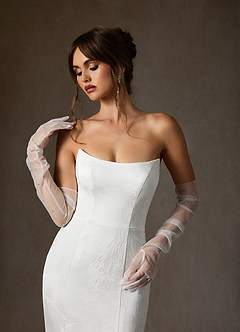 Azazie Serephina Wedding Dresses Diamond White Mermaid Strapless Floral Jacquard Dress image3