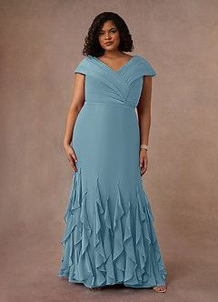 Azazie Bailora Klänningar till brudens mor Klänning Sjöjungfru i Chiffong Ruched Moody Blue image6