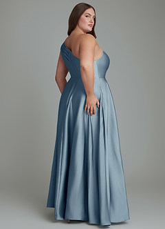 Azazie Melanie Bridesmaid Dresses Dusty Blue A-Line Off the Shoulder Stretch Satin Dress image8