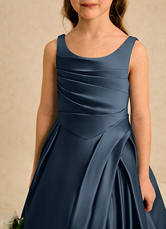Azazie Audrey Flower Girl Dresses Neptune A-Line Pleated Matte Satin Dress image5