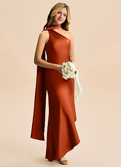 Azazie Briony Junior Etui Plissee Stretch-Satin Kleid Paprika image4