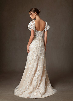 Azazie Vivienne Bröllopsklänningar Klä av A-Linje i Spets Söt hjärta Diamant Vit Champagne image7