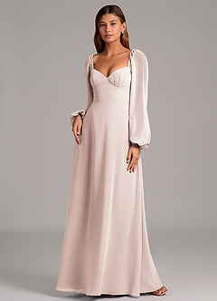 Azazie Annistyn Brudtärnklänningar Klänning av A-Linje i Chiffong Långärmad Rosenblad image4