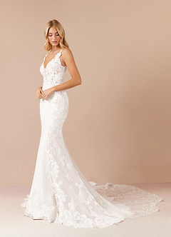 Azazie Estephanie Robes de mariée Robe Sirène en Crêpe Élastique Paillettes Blanc De Diamant image3