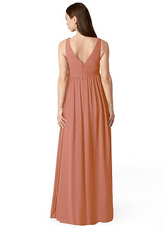 Azazie Yetta Brautjungfernkleider für Schwangere A-Linie V-Hals Versammelt Chiffon Bodenlänge Kleid image2