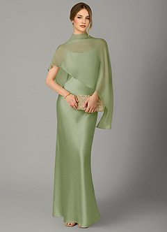 Azazie Jaleesa Bridesmaid Dresses Dusty Sage A-Line High Neck Stretch Satin Dress image5