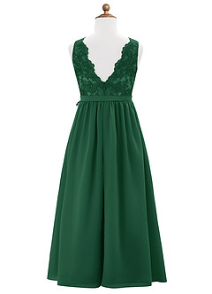 Azazie Elly Junior Vestido de Verde Oscuro de Gasa de Corte En A con Encaje image7