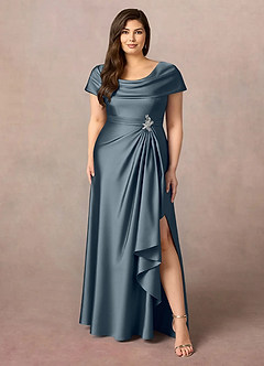 Azazie Branford Mother of the Bride Dresses Twilight A-Line Pleated Stretch Satin Dress image9