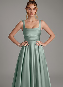 Azazie Azaria Bridesmaid Dresses Agave A-Line Corset Stretch Satin Dress image6