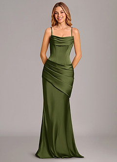 Azazie Pelagia Brudtärnklänningar Klä av Sjöjungfru i Stretch Satin Korsett Oliv Konvertibel image6